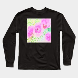 Watercolor Pink Flowers Long Sleeve T-Shirt